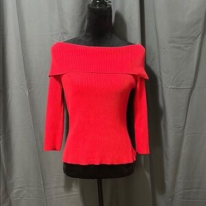 Vibrant Red Off-the-Shoulder Sweater with Ribbed Texture